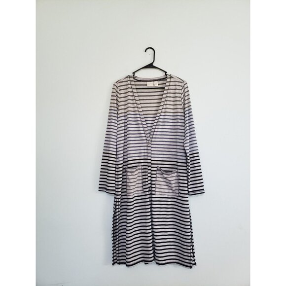 Chico's Sweaters - Zenergy Chico's 2 Radley Women L Cardigan Button Front Stripe Deep V Long Sleeve